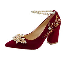 Load image into Gallery viewer, Bejeweled Red Velvet Heels