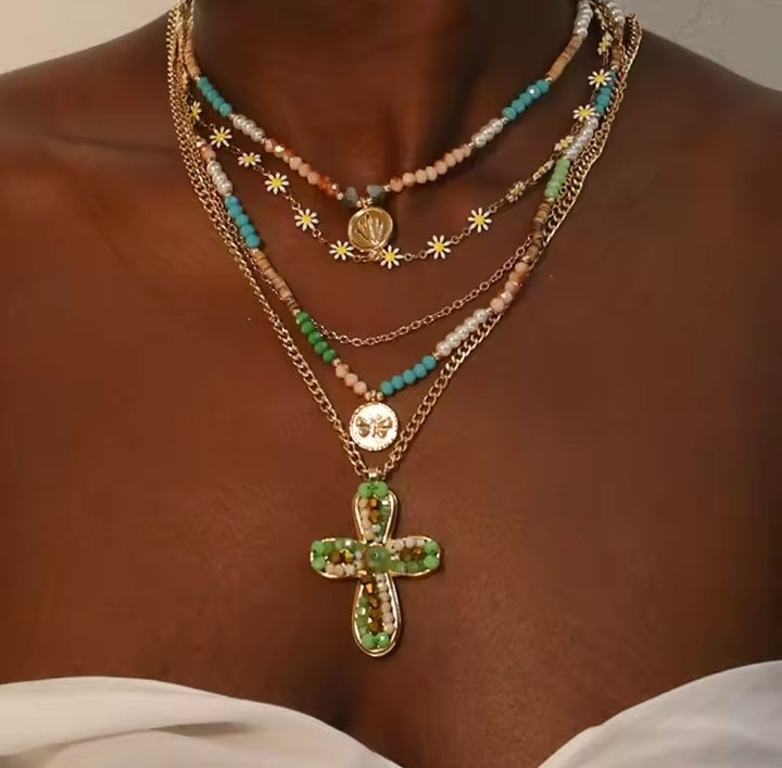 Multi-Layered Vintage Cross Necklace